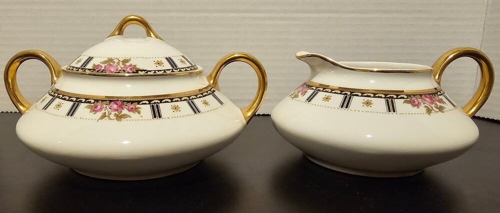 Vintage Cleveland China  Sugar Bowl w/Lid & creamer pitcher Bridal Rose Pattern